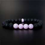 Cherry Blossom Opal & Lava Stone Beaded Bracelet