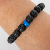 Ocean Blue Opalescence & Lava Stone Beaded Bracelet - New Design
