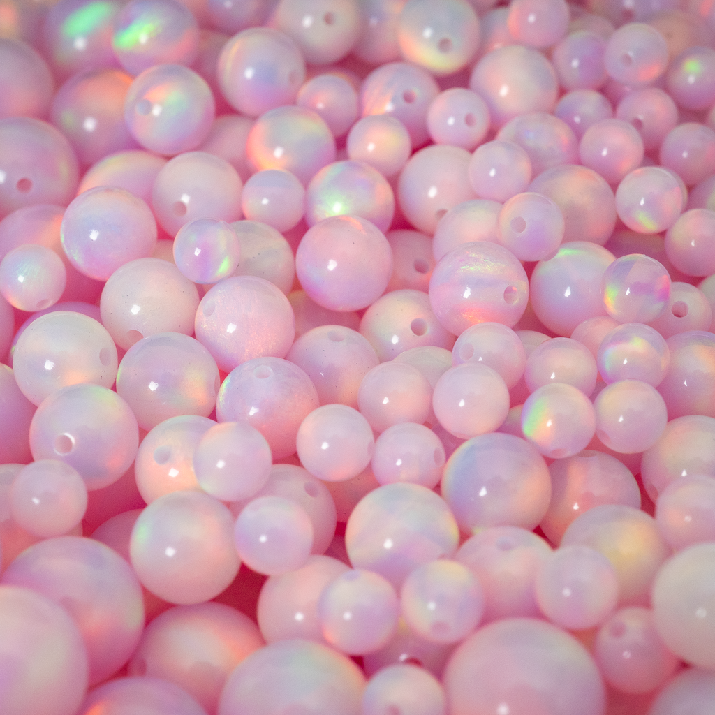 Pink Glass Beads, 6mm Glass Beads, Black Spots Beads, 25 Beads