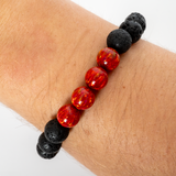 Ruby Red Opal & Lava Stone Beaded Bracelet - New Design