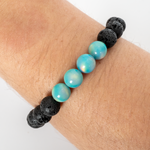 Teal Rainbow Opalescence & Lava Stone Beaded Bracelet - New Design