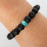 Teal Rainbow Opalescence & Lava Stone Beaded Bracelet - New Design