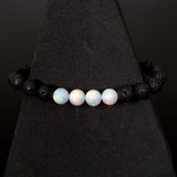 White Rainbow Opalescence & Lava Stone Beaded Bracelet - New Design